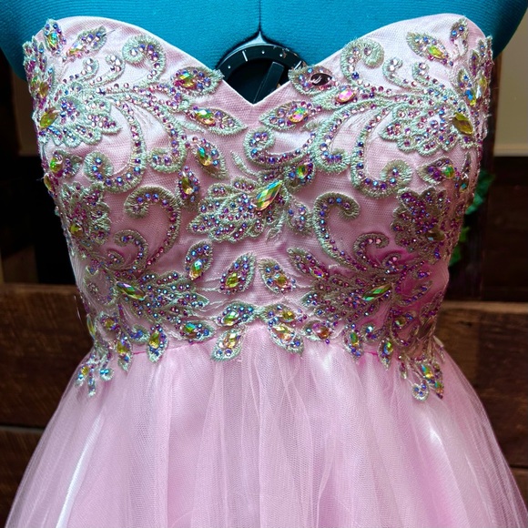 Ethereal Strapless Tulle Fairy Princess Pageant Mini Prom Dress Iridescent Gems - Picture 5 of 16